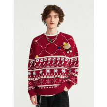 (Red, XL) INFLATION Men's Christmas Plush Puppy Decoration Pullover Sweater