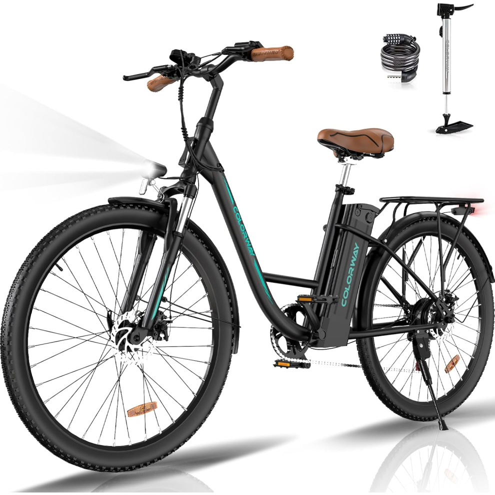 (Black) Colorway Electric Bicycle BK31 - 28 Inch City Commuter EBike with Removable 36V 15Ah Lithium Battery - Women's E-Bike with 250W Motor