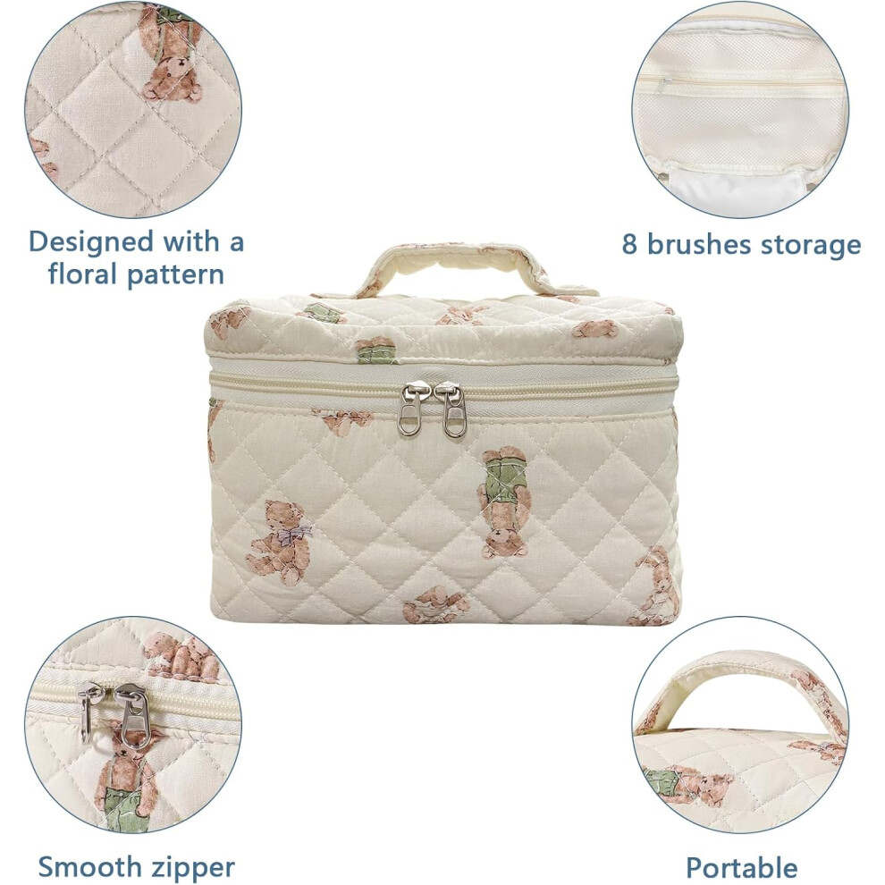 white-bear--large-makeup-bag--cute-cosmetic-bag-for-women-girls--floral-coquette-aesthetic-toiletry-bag--travel-make-up-organizer-bag--baidilanhua--cute