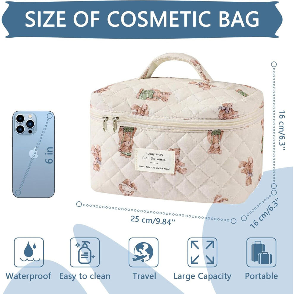 white-bear--large-makeup-bag--cute-cosmetic-bag-for-women-girls--floral-coquette-aesthetic-toiletry-bag--travel-make-up-organizer-bag--baidilanhua--cute