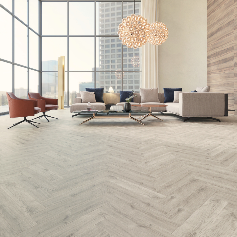 Herringbone Style Spc Click Plank Flooring Underlay Attached Chateau Mid Grey 5056524047682