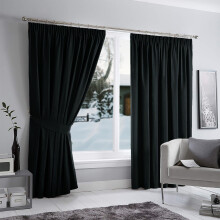 (90" x 90" (228cm x 228cm), Black Pencil Pleat) 100% Blackout Curtains Plain Pencil Pleat & Ringtop Curtain Pair with Tiebacks