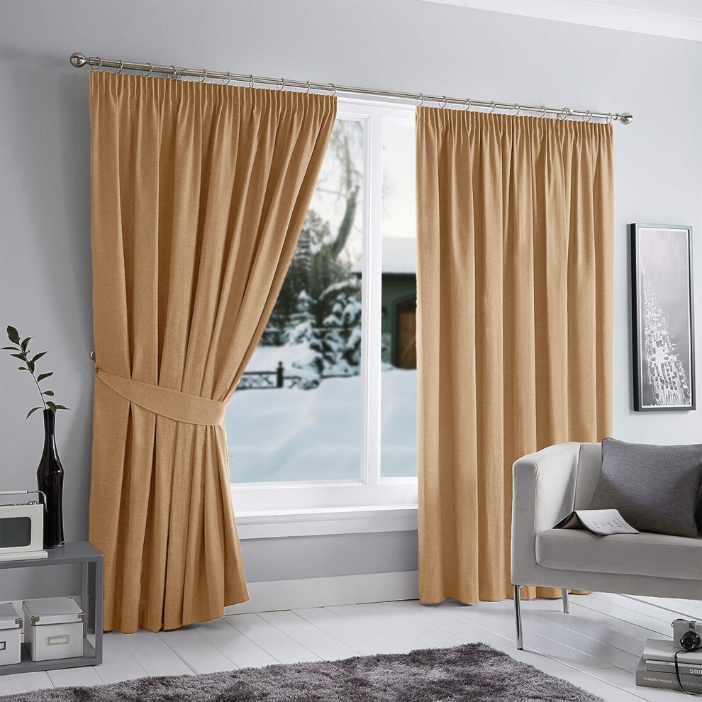 (90" x 90" (228cm x 228cm), Beige Pencil Pleat) 100% Blackout Curtains Plain Pencil Pleat & Ringtop Curtain Pair with Tiebacks-image-OPC-PFQJTP9-NEW