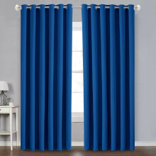 (66" x 90" (168cm x 228cm), Navy Blue Ring Top) 100% Blackout Curtains Plain Pencil Pleat & Ringtop Curtain Pair with Tiebacks