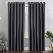 (66" x 90" (168cm x 228cm), Dark Grey Ring Top) 100% Blackout Curtains Plain Pencil Pleat & Ringtop Curtain Pair with Tiebacks