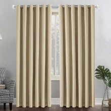 (66" x 90" (168cm x 228cm), Cream Ring Top) 100% Blackout Curtains Plain Pencil Pleat & Ringtop Curtain Pair with Tiebacks