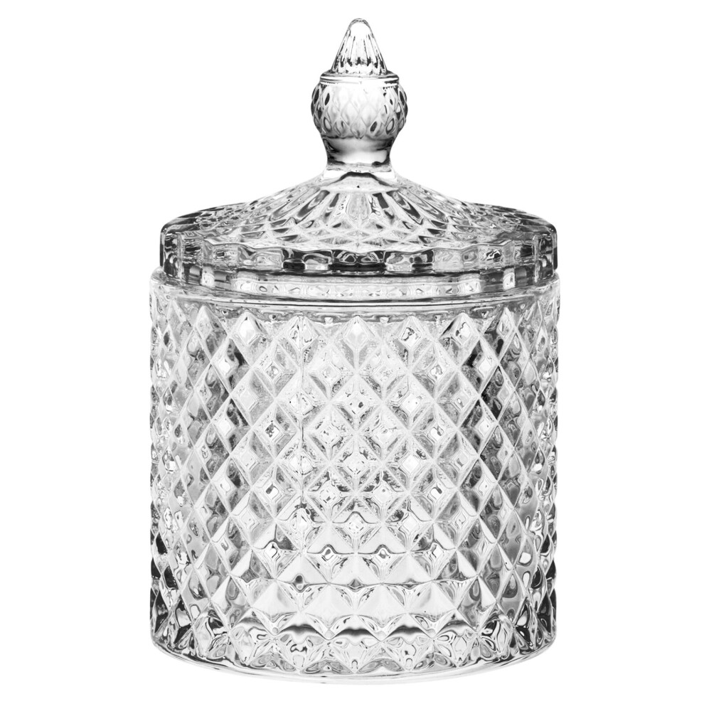(270ml) Glass Round Sweet Sugar Jar Dish Bowl with Lid Crystal Effect Decorative Wedding