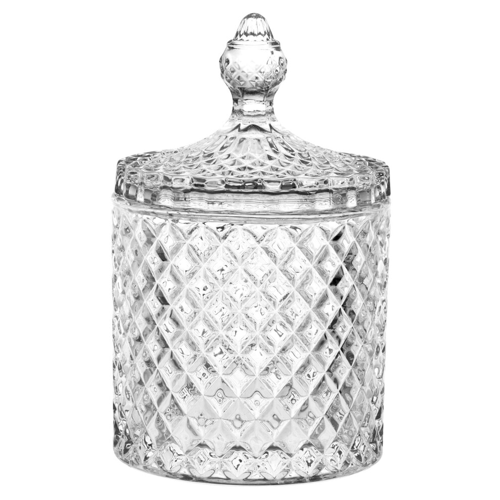 (530ml) Glass Round Sweet Sugar Jar Dish Bowl with Lid Crystal Effect Decorative Wedding