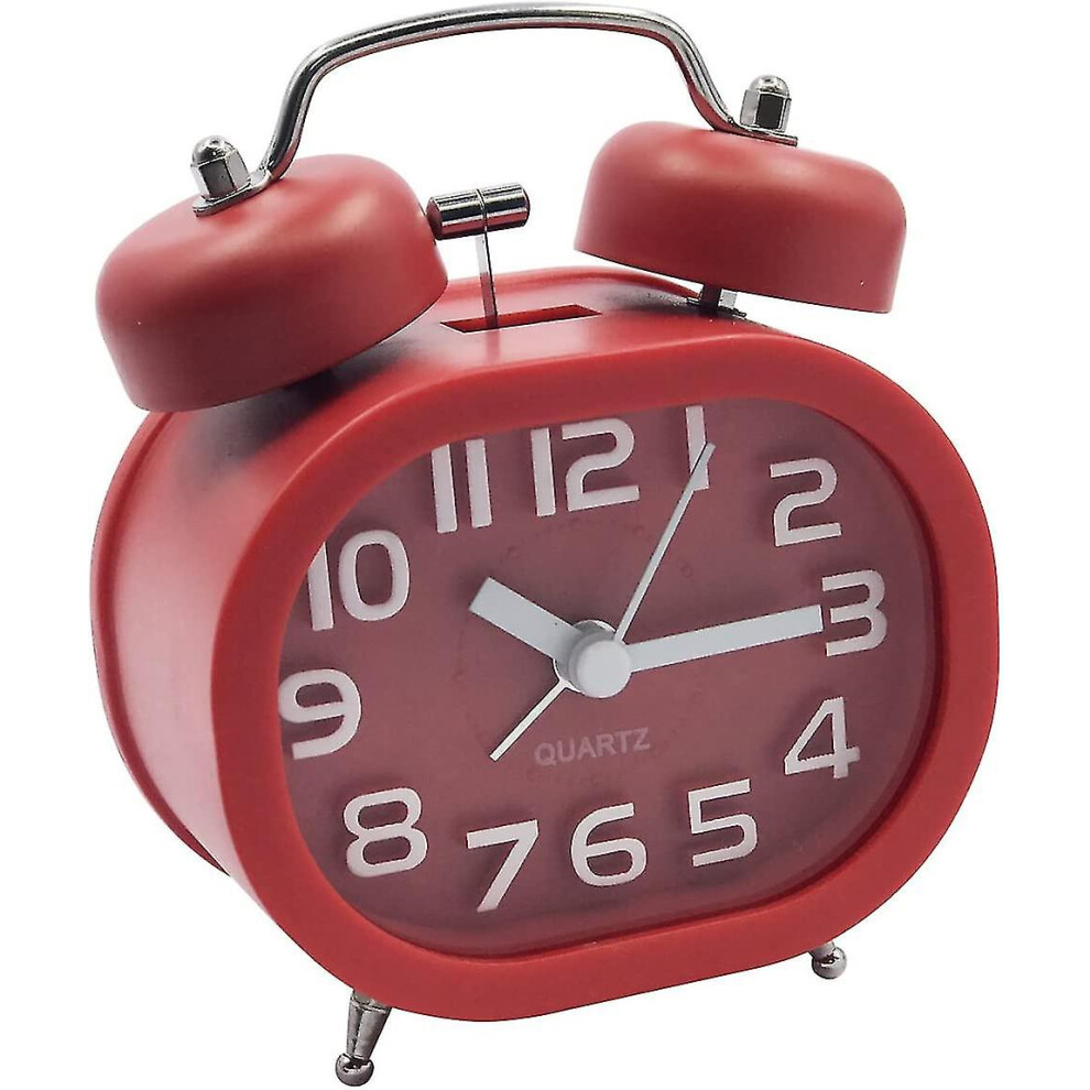 Retro Silent Quarzwecker, Morgenwecker Reisewecker Nachttisch Analoguhr Doppelglocke Metall-image