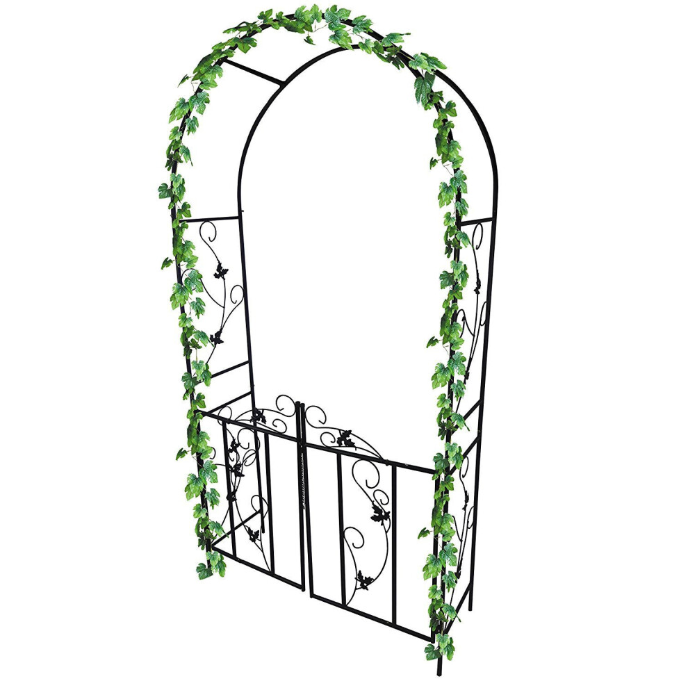 Metal Garden Arch With Gate Archway For Climbing Plants Ornament