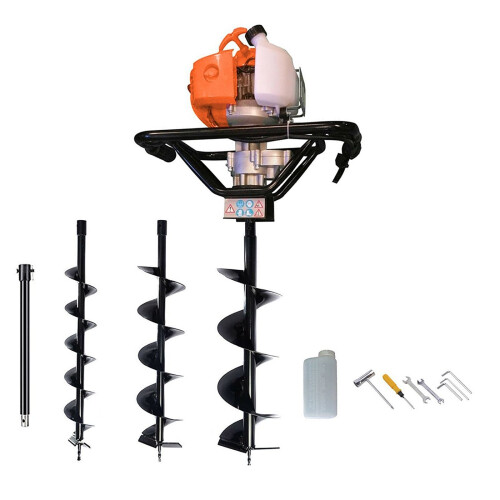 Petrol Earth Auger Post Hole Borer Ground Drill with 3 Bits, 4, 6, 8"