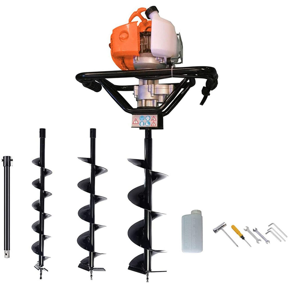 Petrol Earth Auger Post Hole Borer Ground Drill with 3 Bits, 4, 6, 8" Bits and accessories