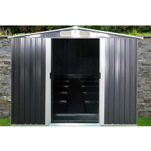 Grey Metal Garden Shed 7ft 9in x 9ft 11in with Base - Electro-Galvanized Steel, Double-Baked Enamel Finish, 2-Door Access