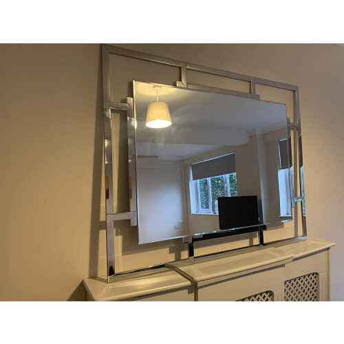 Silver Bevelled Wall Mirror Venetian Cut Out Design 125cm x 97 cms 1