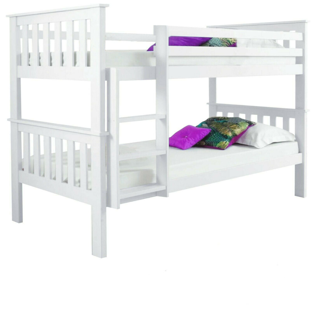 (White) Single Sleeper Bunk Bed Wooden Children's Bunk Bed Can be set up as 2 single beds