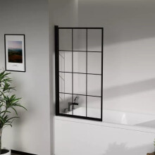 (Black Grid 800mm) Bath Shower Screen Black Tint, Chrome or Grid Folding Glass Panel 800 by 1400mm