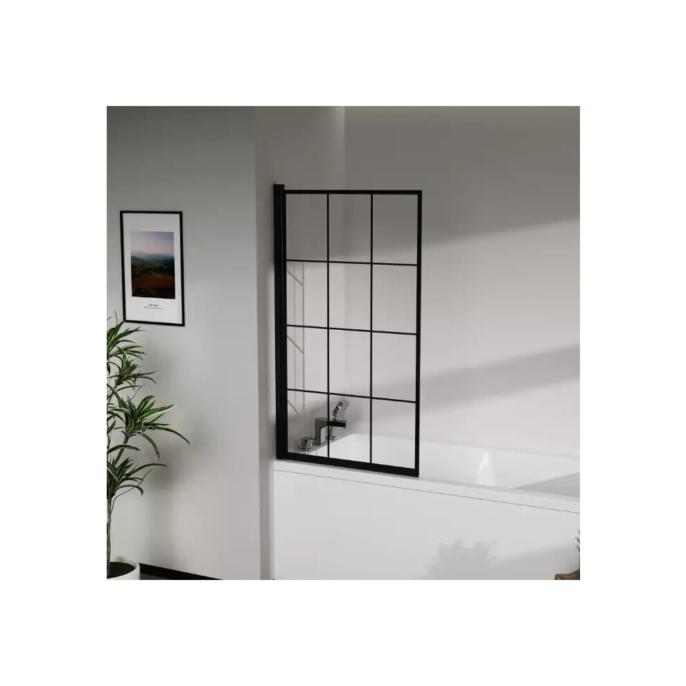 (Black Grid 800Mm) Bath Shower Screen Black Tint, Chrome Or Grid Folding Glass Panel 800 By 1400Mm 5060725148734