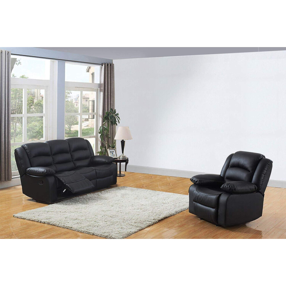 (1 Seat Chair + 3 Seater Sofa) Black Recliner Sofa Leather bonded Reclining Lazyboy Sofa Suite Sofas Chair 3 2 or 1