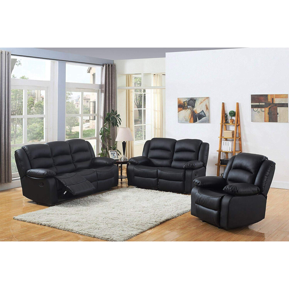 (1 Seater + 2 Seater + 3 Seater Sofa) Black Recliner Sofa Leather bonded Reclining Lazyboy Sofa Suite Sofas Chair 3 2 or 1