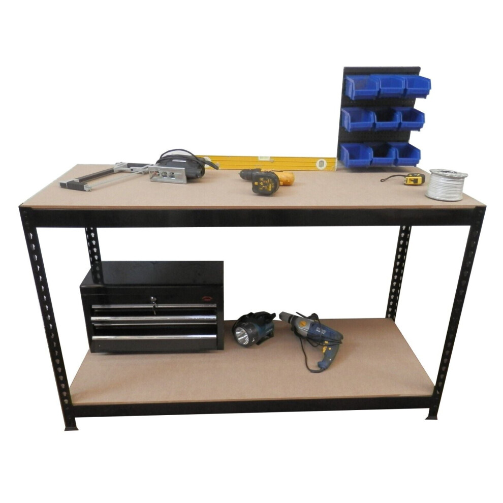 (Black) Workbench 1.2 Meters Workstation Heavy Duty Metal Garage Workshop Shelve