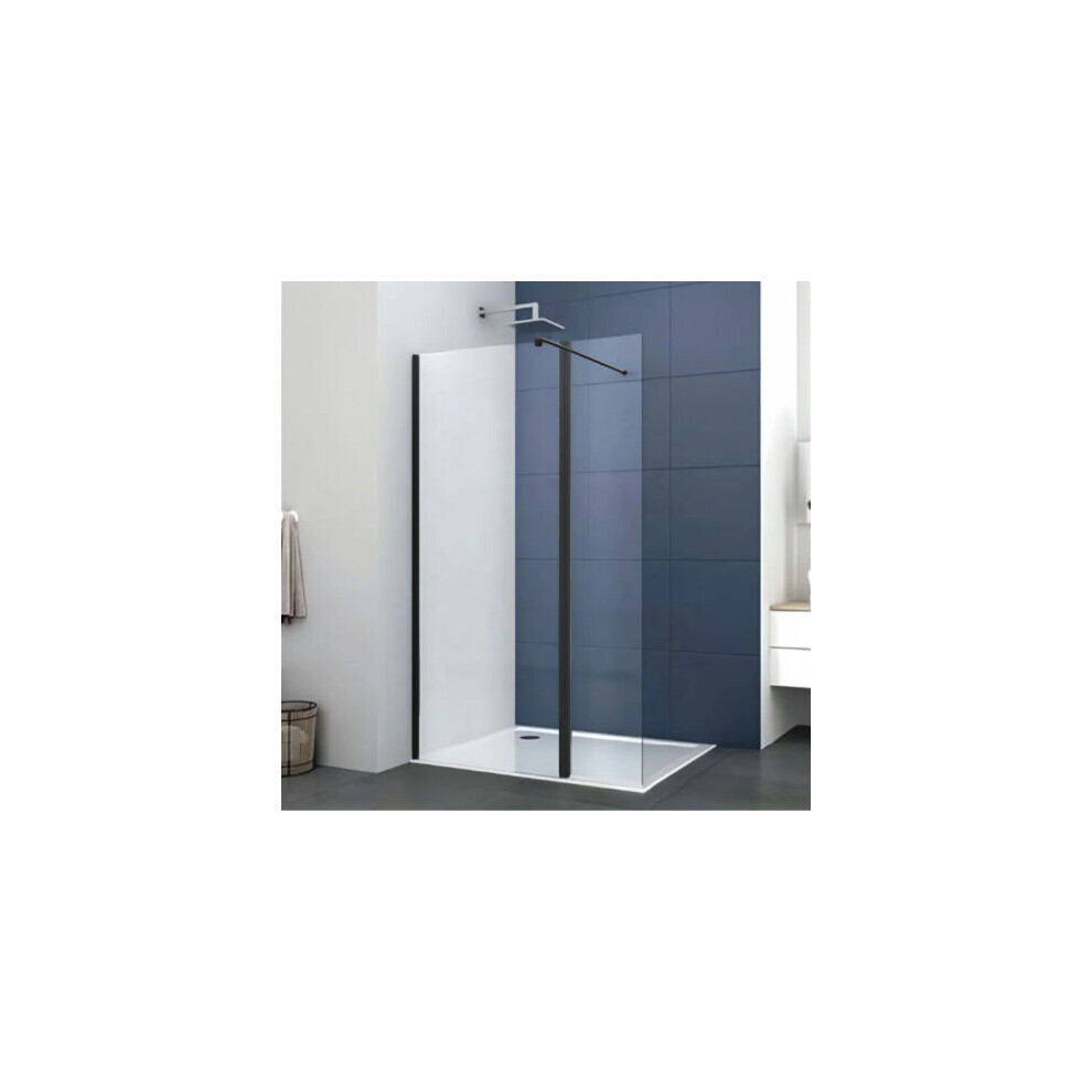 (800mm Screen With 300mm Flipper) Walk In Shower Screen Black or Enclosure Flipper Wet Room 8mm Easy Clean Glass