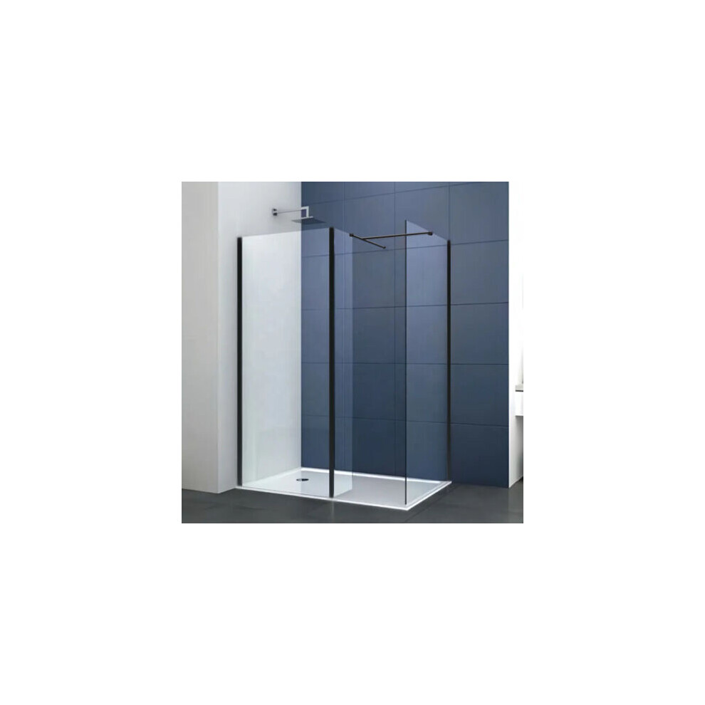 (900mm Screen With 900mm End + Flipper) Walk In Shower Screen Black Or Enclosure Flipper Wet Room 8mm Easy Clean Glass