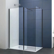 (1100mm Screen With 800mm End + Flipper) Walk In Shower Screen Black or Enclosure Flipper Wet Room 8mm Easy Clean Glass