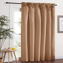 (66" x 84" (168cm x 213cm)-Door Curtain, Beige Pencil Pleat) 100% Blackout Curtains Plain Pencil Pleat & Ringtop Curtain Pair with Tiebacks