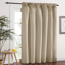 (66" x 84" (168cm x 213cm)-Door Curtain, Cream Pencil Pleat) 100% Blackout Curtains Plain Pencil Pleat & Ringtop Curtain Pair with Tiebacks