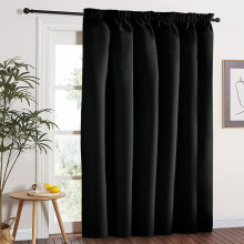 (66" x 84" (168cm x 213cm)-Door Curtain, Black Pencil Pleat) 100% Blackout Curtains Plain Pencil Pleat & Ringtop Curtain Pair with Tiebacks