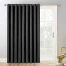 (66" x 84" (168cm x 213cm)-Door Curtain, Dark Grey Ring Top) 100% Blackout Curtains Plain Pencil Pleat & Ringtop Curtain Pair with Tiebacks