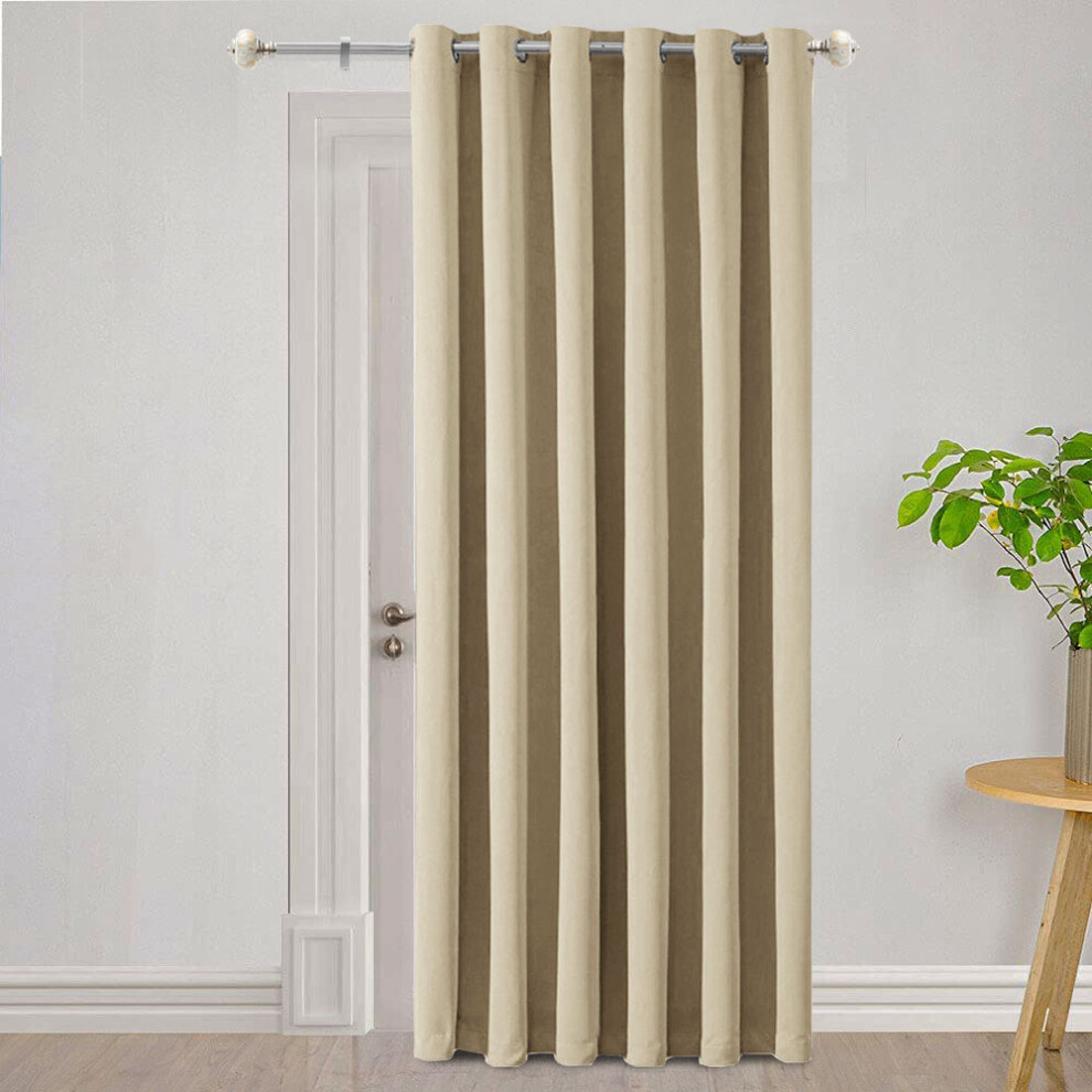 Oxford Homeware (66" X 84" (168Cm X 213Cm)-Door Curtain, Ring Top) 100% Blackout Curtains Plain Pencil Pleat & Ringtop Curtain Pair With Tiebacks Cream
