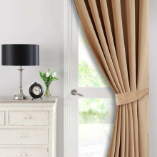 (66" x 84" (168cm x 213cm)-Door Curtain, Beige Ring Top) 100% Blackout Curtains Plain Pencil Pleat & Ringtop Curtain Pair with Tiebacks