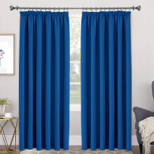 (66" x 72" (168cm x 183cm), Navy Blue Pencil Pleat) 100% Blackout Curtains Plain Pencil Pleat & Ringtop Curtain Pair with Tiebacks