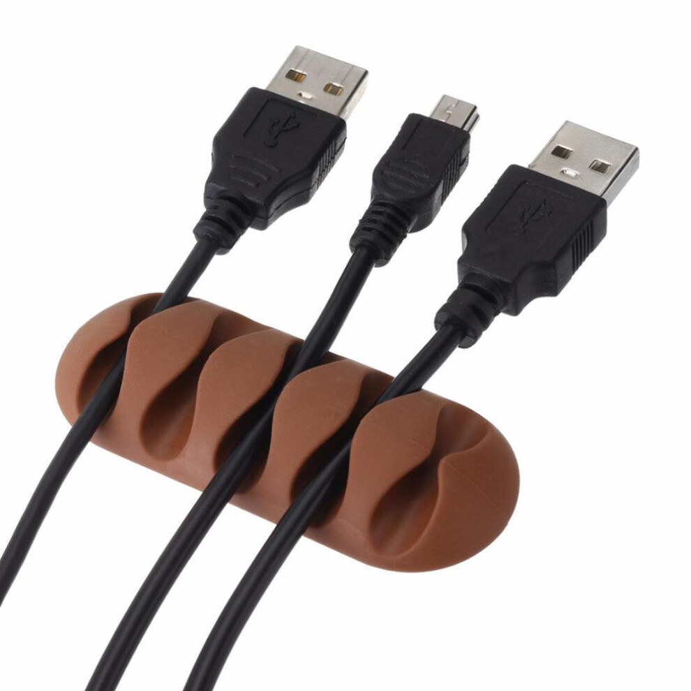 (Coffee) Cable Organizer with Wire Cord Clips and USB Charger Holder