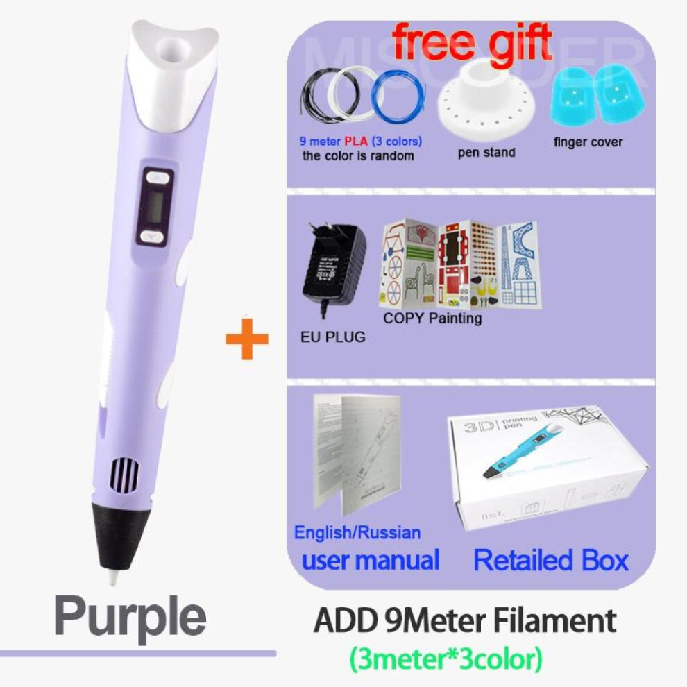 (Purple) 3D Pen for Children 3D Drawing Printing Pen with LCD Screen Compatible PLA Filament Toys for Kids Christmas Birthday Gift