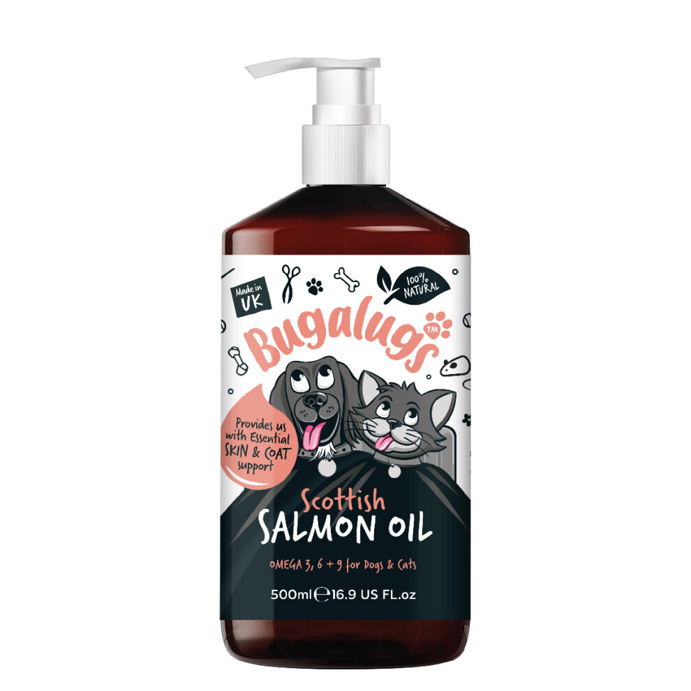 Bugalugs Scottish Salmon Oil 500ml 100% Pure Oil for Dogs & Cats Omega 3, 6, 9