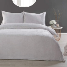 (Super King) Luxurious Pom Pom Fleece Duvet Cover - Silver