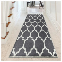 (80cm x 300 cm (2 ft 6" x 10 ft)- Printed Extra Large Runner Rug/Carpet) Non-Slip Grey Rugs Carpet Hallway Runner Door Mats