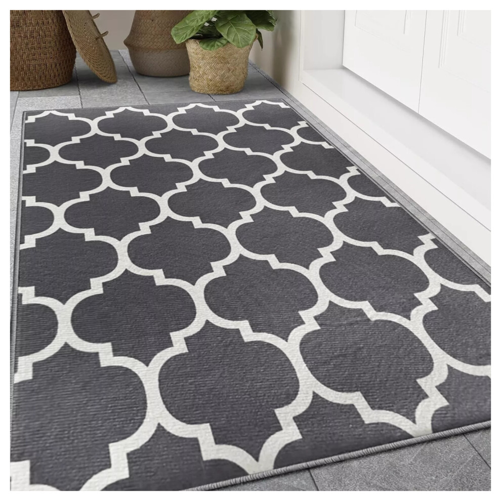 (80cm x 150cm (2ft 6" x 5ft)- Printed Large Floor Rug Mat) Modern Grey Rug Non Slip Hallway Runner Door Mats