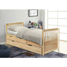 (Natural, With 2 Lucy Mattresses) 3ft Single Wooden Trundle Bed With Storage Drawer