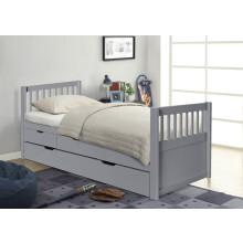 (Grey, With 2 Kerri Mattresses) 3ft Single Wooden Trundle Bed With Storage Drawer
