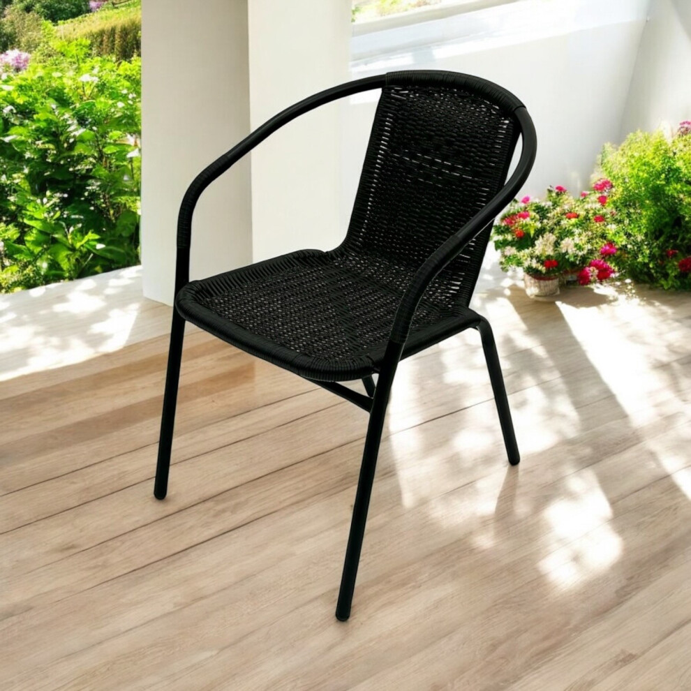 SC-037 Black Framed Rattan Chairs - Stackable Indoor/Outdoor Garden Patio Armchairs