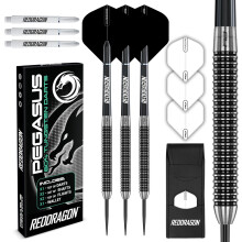 RED DRAGON Pegasus Professional Tungsten Steeltip Darts Set Available in 21, 23, 24, 25, 26, 28, 30 Gram with Flights, Stems (Shafts) and Wallet