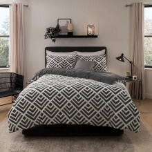 (Super King) Luxurious GEO JACQUARD Fleece Duvet Cover-Charcoal