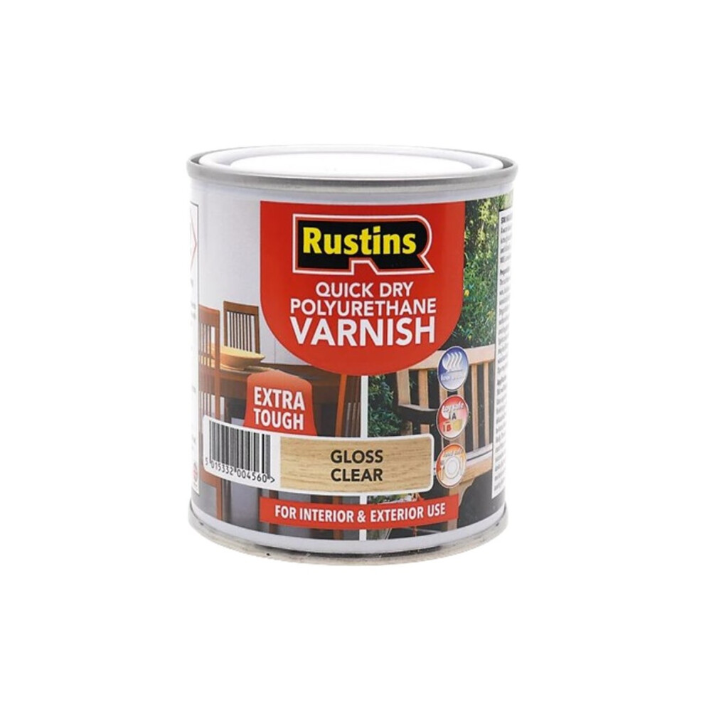 Rustins Quick Dry Polyurethane Varnish Extra Tough Gloss Clear 1 Litre