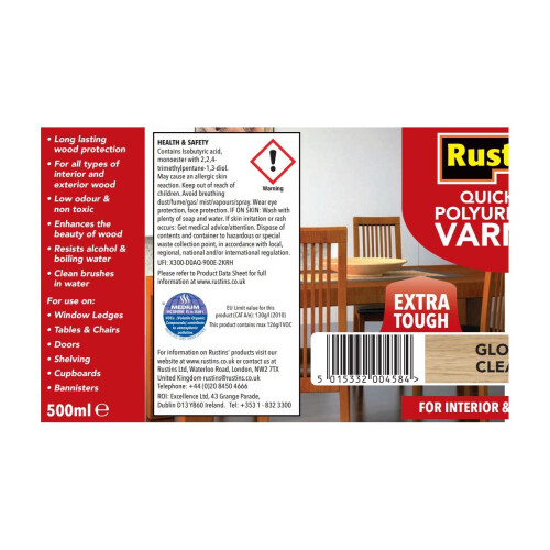 Rustins Rustins Quick Dry Polyurethane Varnish Extra Tough Gloss Clear 5L 1