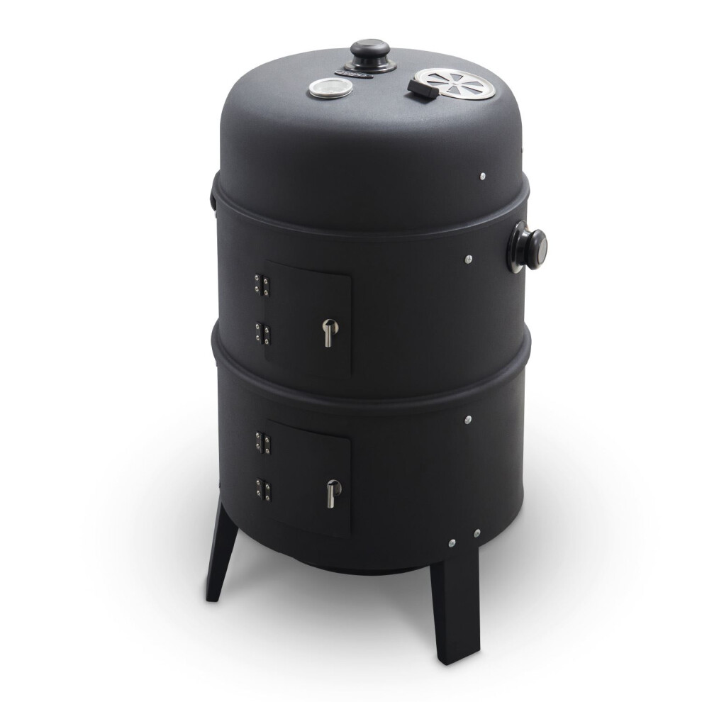 Tower 2-In-1 Smoker Grill, Charcoal & Smoker, Heat Resistant Steel Body, Airflow Vent & Temperature Gauge, Black T978573