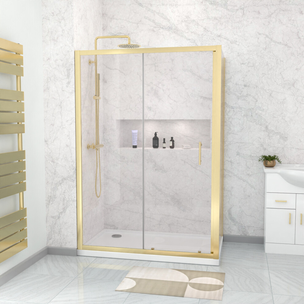 Nes Home 1000 x 900mm Shower Enclosure Sliding Door, Panel & Tray Brushed Brass