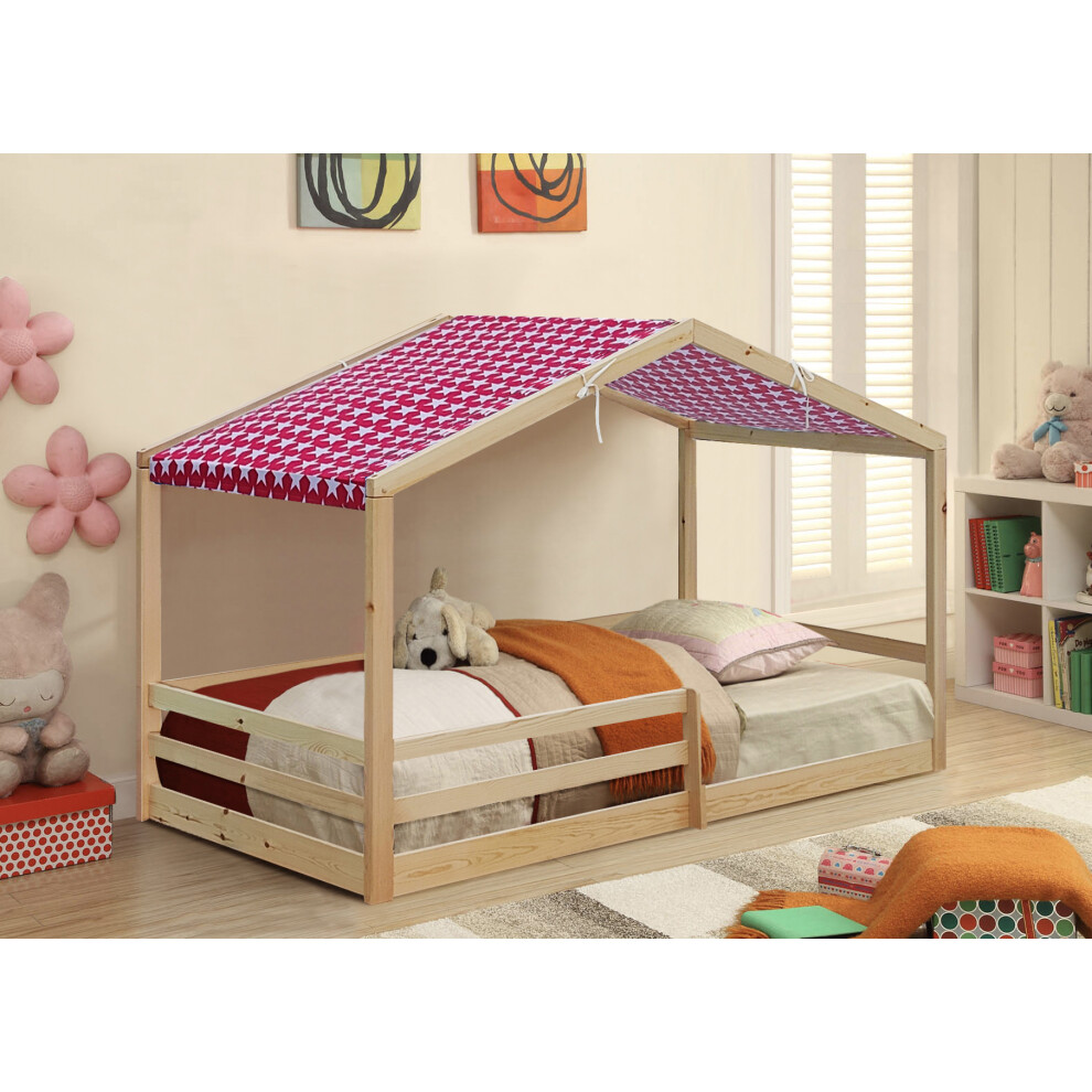 (No Mattress, With Red Tent) 3ft Sinfle Pine Wooden House Bed With Tent And Mattress Options